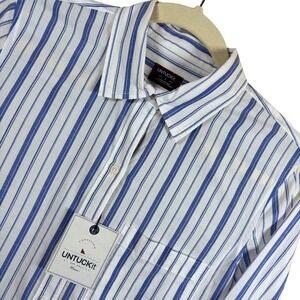 Untuckit Pinot Perse Button Up Women's Shirt Size 2 Blue White Stripe Preppy NWT